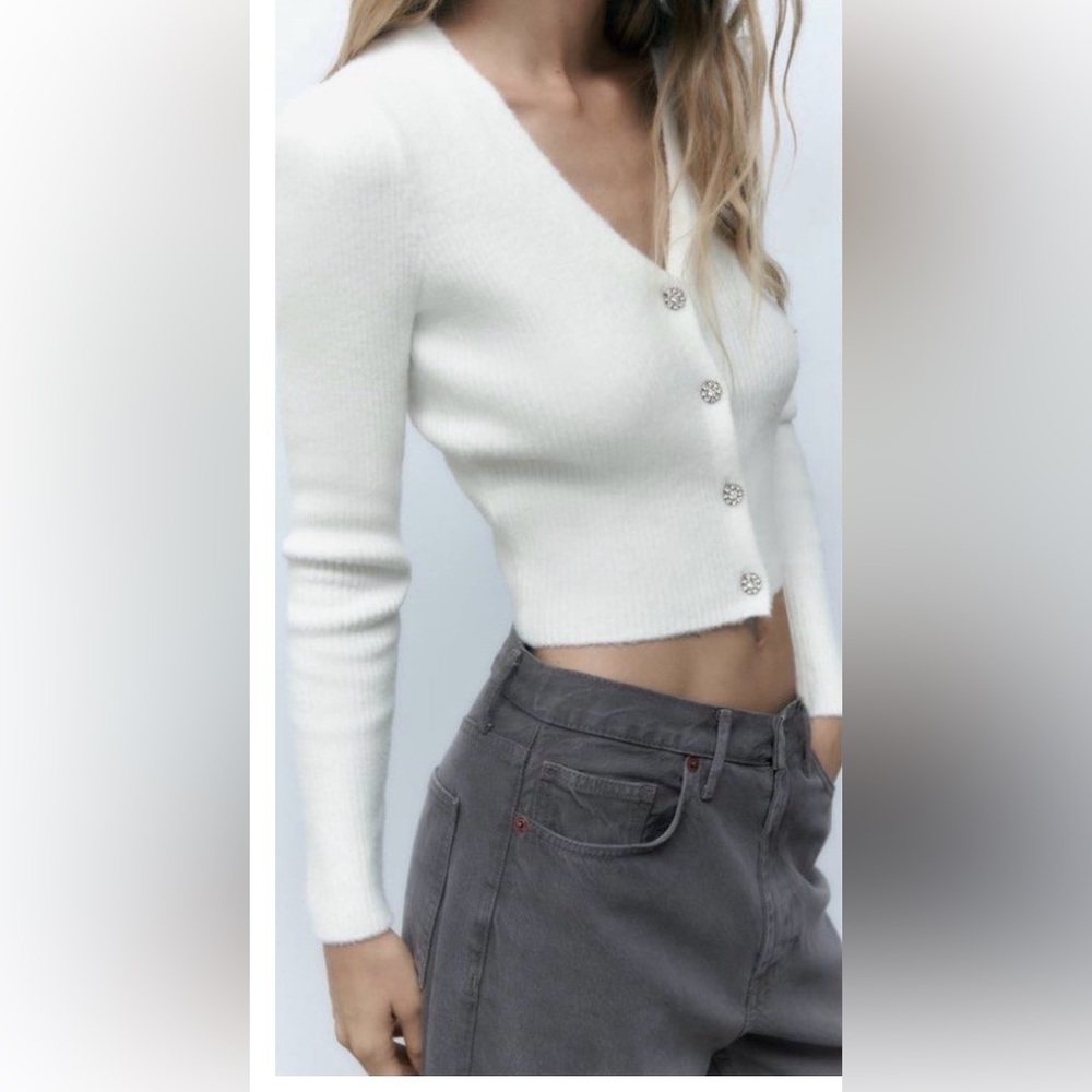 Zara Knit Cardigan White Size Small